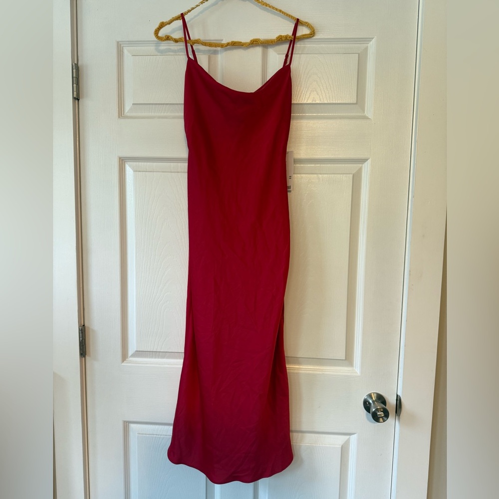 Urban Outfitters Red Satin Cowl Neck Midi dress Sz XS